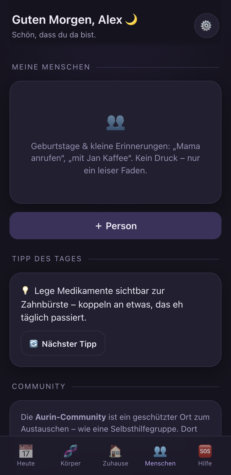 Aurin-App: Menschen & Community