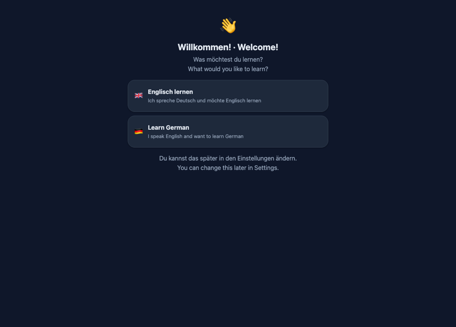 Englisch-App – Startbildschirm